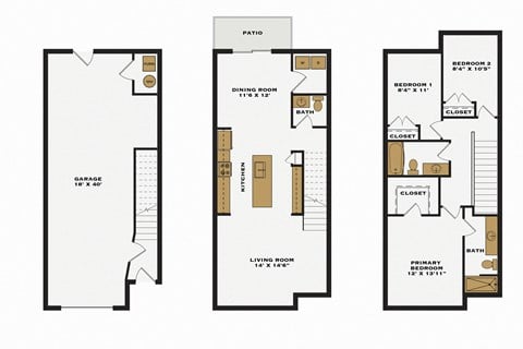 Floor plan for 3 beds, 2.5 baths, 1508 sqft